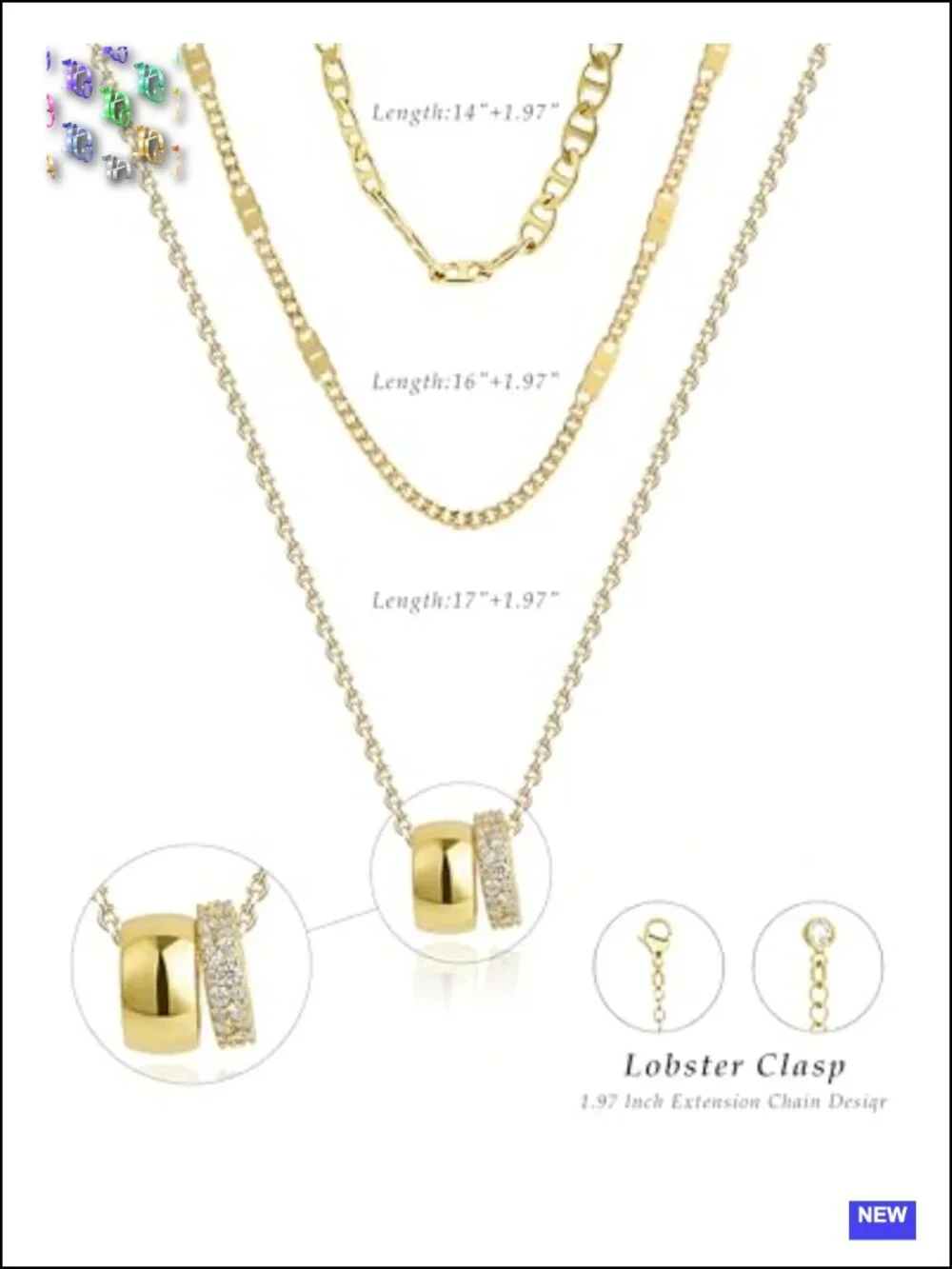 14K Gold Plated Layered Necklace Set with CZ Hypoallergenic Dainty Stackable
